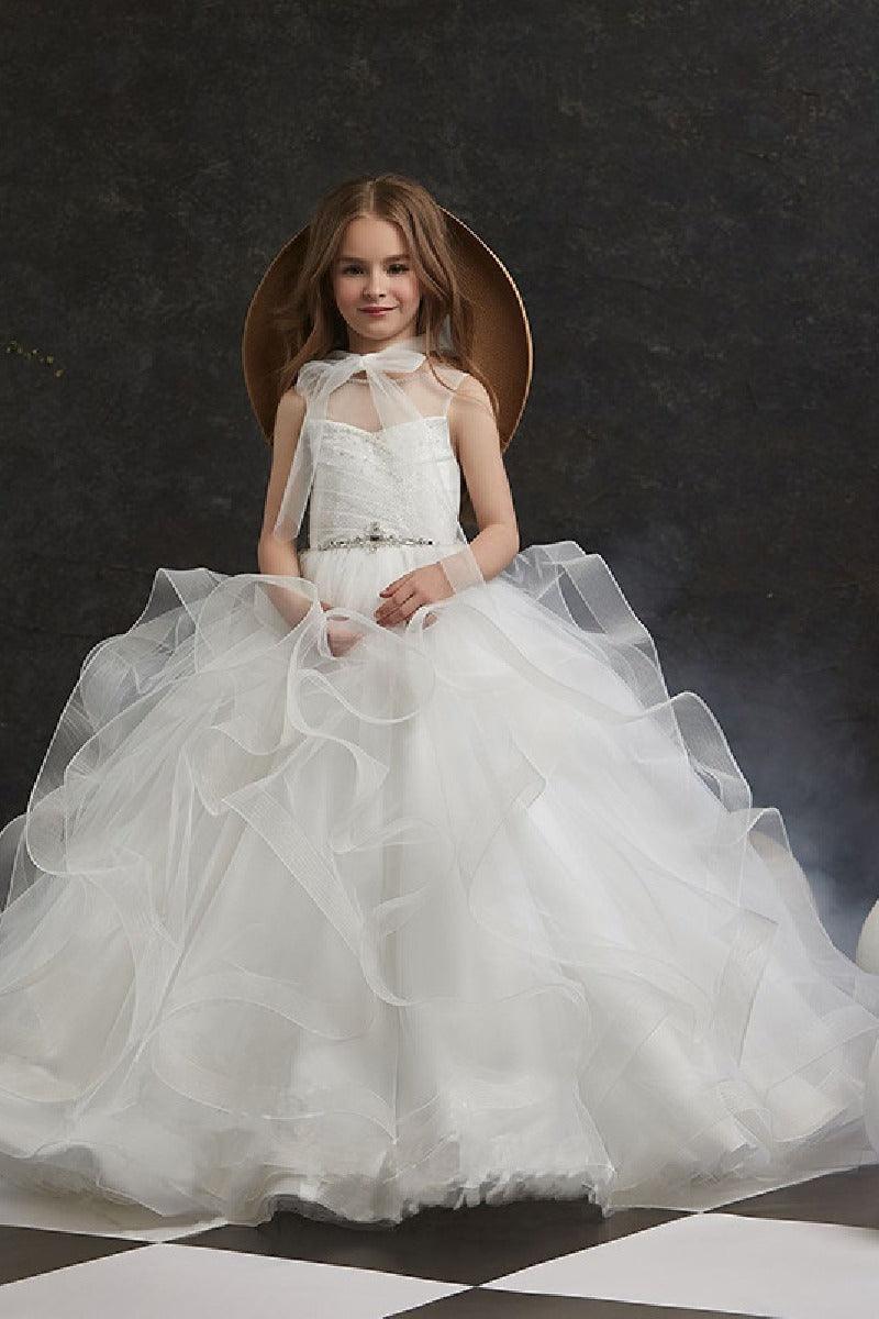 A-Line Organza Tulle Sleeveless Floor Length Flower Girl Dresses 622042435493 - 10 Days / White / 2 - COCOMELODY